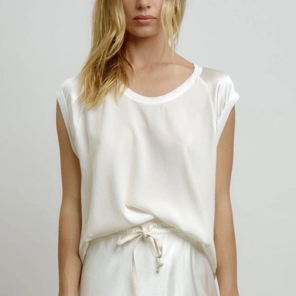 AQUARIUS COCKTAIL AQC Silk Blouse Size Small Cap Sleeve in Cloud White Orig $295